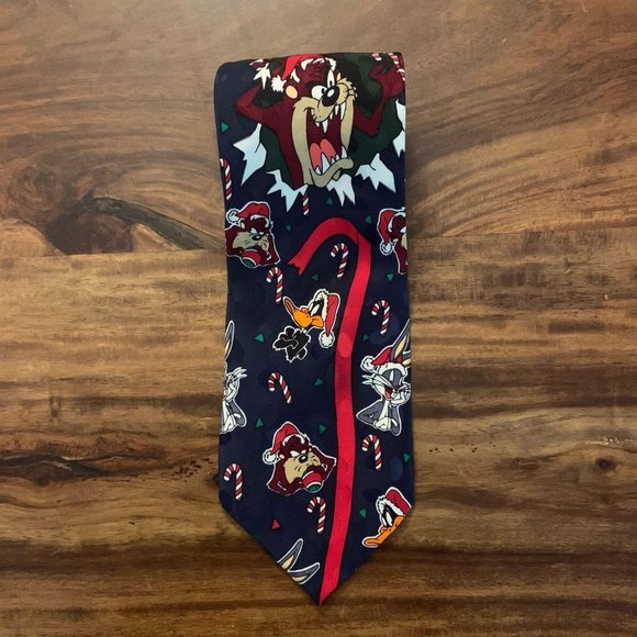Warner Bros. Other - Looney Tunes Mania‎ Navy 100% Silk Holiday Christma